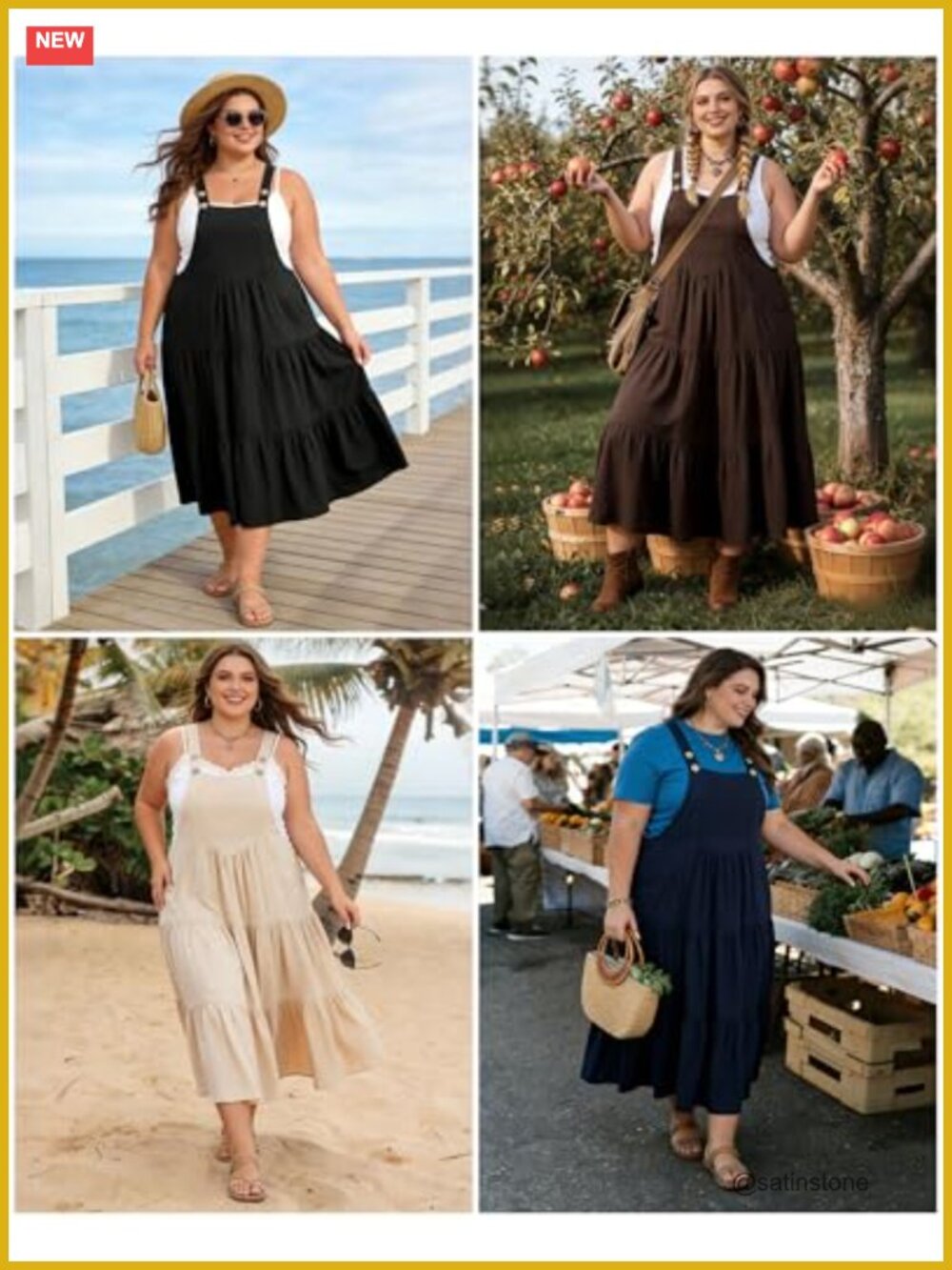 Plus Size Overall Dress with Pockets Tiered Maxi Jumper Dress Adjustable Straps - Picture 6 of 7